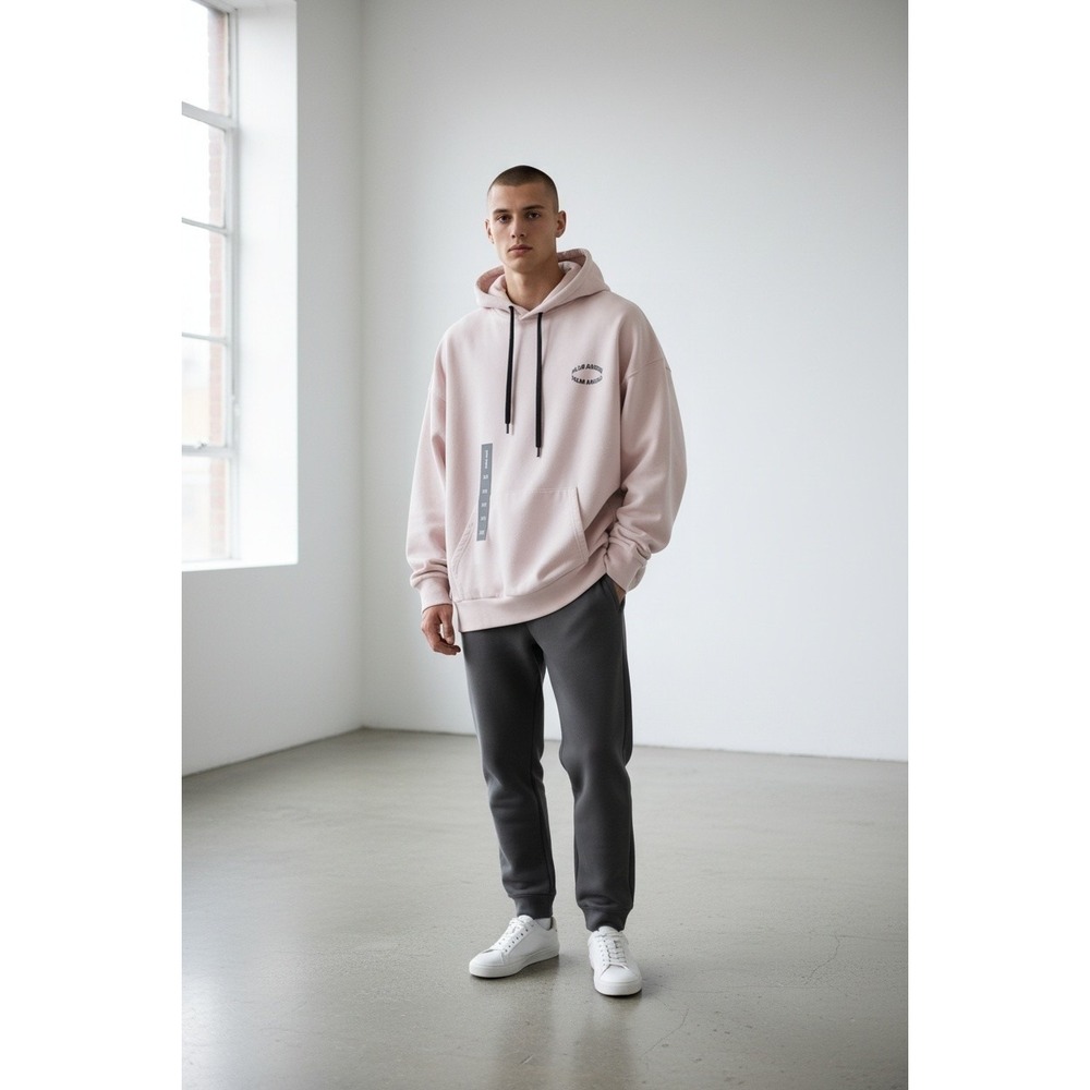 PALM ANGELS Curved Logo Pullover Hooded Sweatshirt Hoodie Sz. Small, Light Pink
